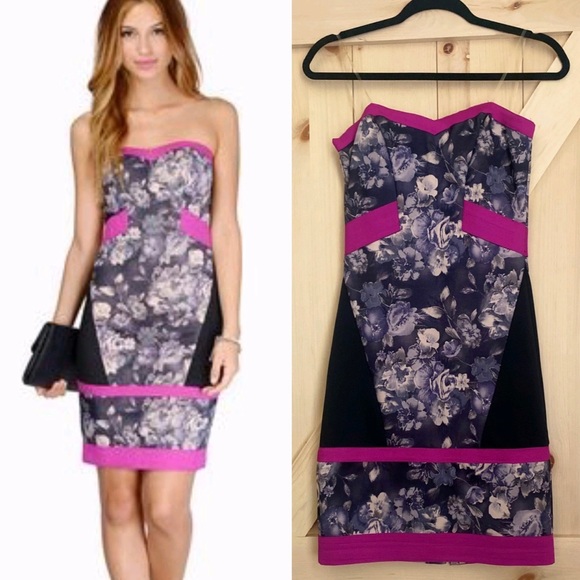 NWT - Black Floral Bodycon Dress | Strapless Bodycon Dress | Size M -could fit S - Picture 1 of 11